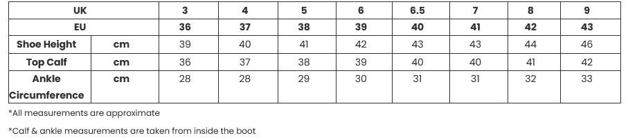 DUBLIN PINNACLE BOOT 24  Size Chart